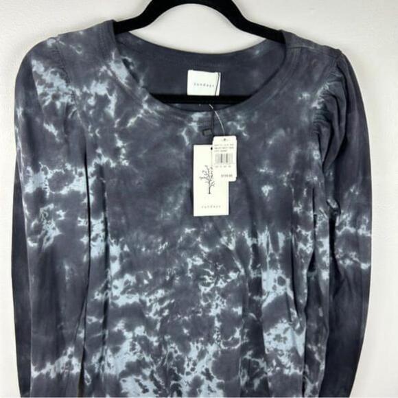 Sundays Casual Cotton Relaxed Tie Dye Round Neck Long Sleeve Top XS Blue NWT - Picture 4 of 14